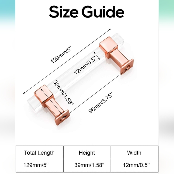 NIZADO 3-3/4 Inch 5 Pack Polished Rose Gold Clear Acrylic Square Cabinet Pulls - Picture 7 of 11